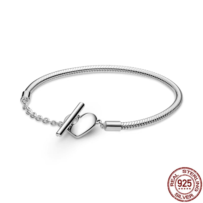 Bracelet Silver 925 Original Snake Chain 17-20 Evil Eye Heart Star Zircon for Charms Beads Pendant Birthday Jewelry Making Gifts