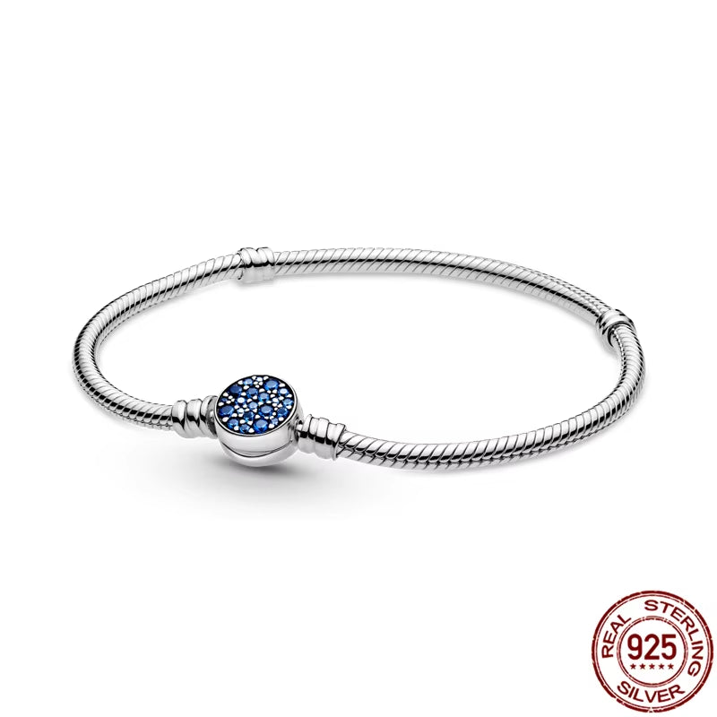 Bracelet Silver 925 Original Snake Chain 17-20 Evil Eye Heart Star Zircon for Charms Beads Pendant Birthday Jewelry Making Gifts