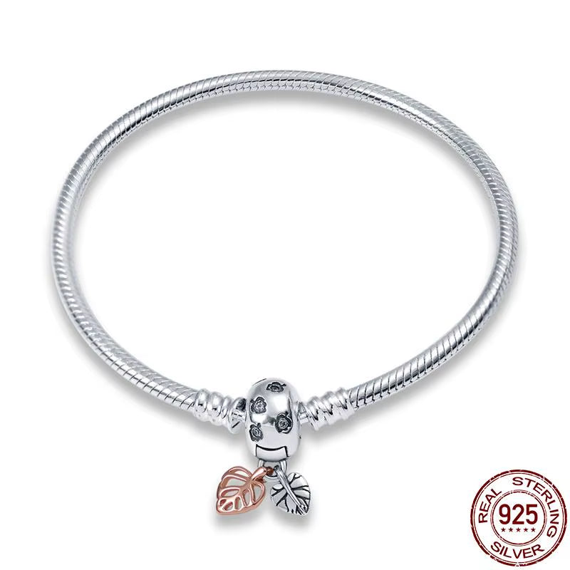 Bracelet Silver 925 Original Snake Chain 17-20 Evil Eye Heart Star Zircon for Charms Beads Pendant Birthday Jewelry Making Gifts