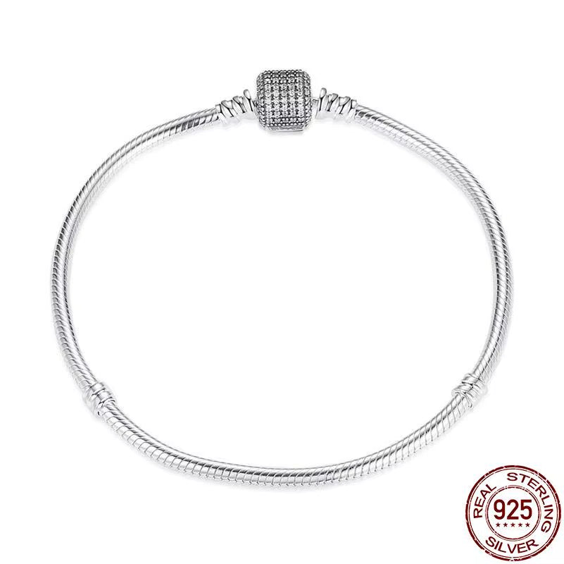 Bracelet Silver 925 Original Snake Chain 17-20 Evil Eye Heart Star Zircon for Charms Beads Pendant Birthday Jewelry Making Gifts