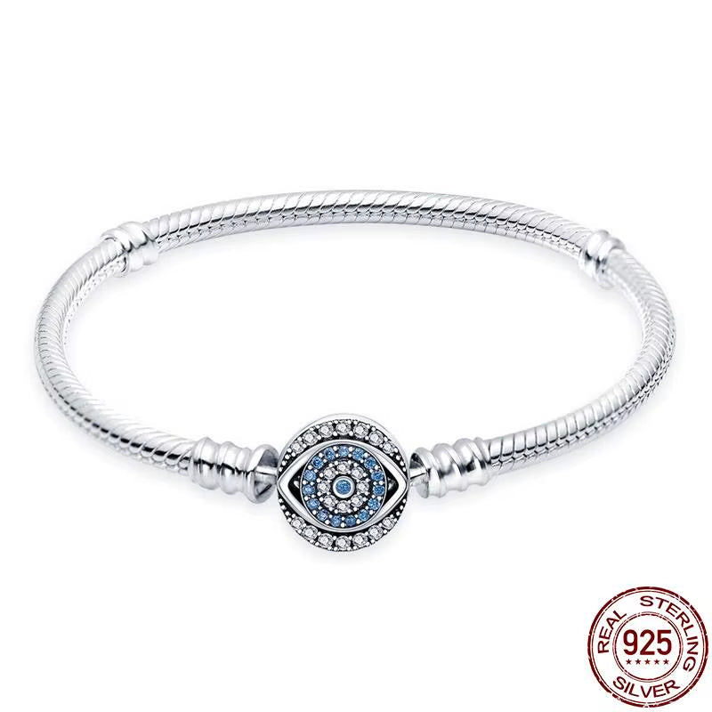 Bracelet Silver 925 Original Snake Chain 17-20 Evil Eye Heart Star Zircon for Charms Beads Pendant Birthday Jewelry Making Gifts