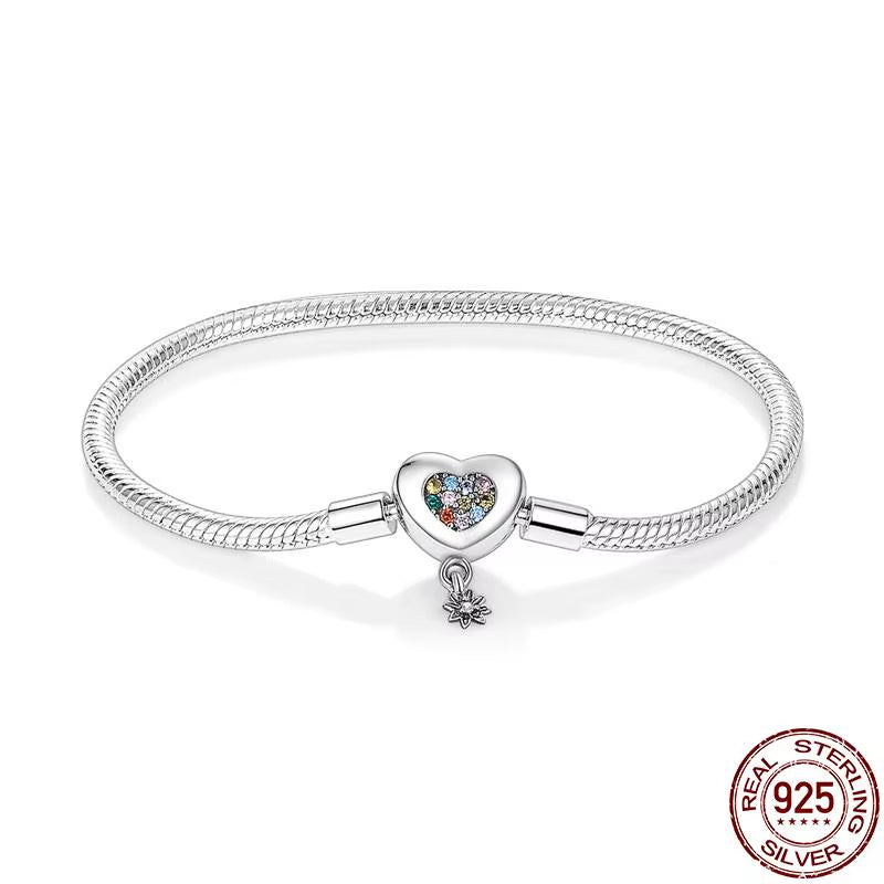 Bracelet Silver 925 Original Snake Chain 17-20 Evil Eye Heart Star Zircon for Charms Beads Pendant Birthday Jewelry Making Gifts