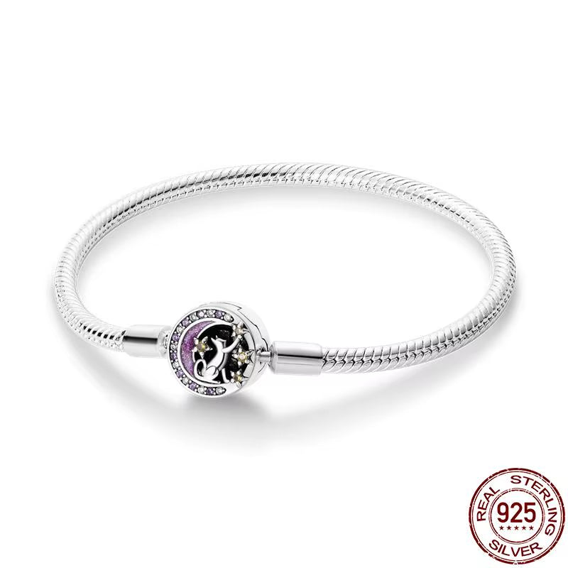 Bracelet Silver 925 Original Snake Chain 17-20 Evil Eye Heart Star Zircon for Charms Beads Pendant Birthday Jewelry Making Gifts