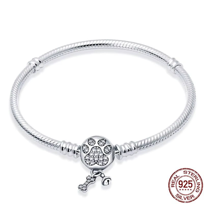 Bracelet Silver 925 Original Snake Chain 17-20 Evil Eye Heart Star Zircon for Charms Beads Pendant Birthday Jewelry Making Gifts