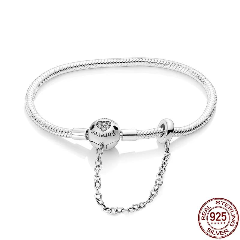 Bracelet Silver 925 Original Snake Chain 17-20 Evil Eye Heart Star Zircon for Charms Beads Pendant Birthday Jewelry Making Gifts