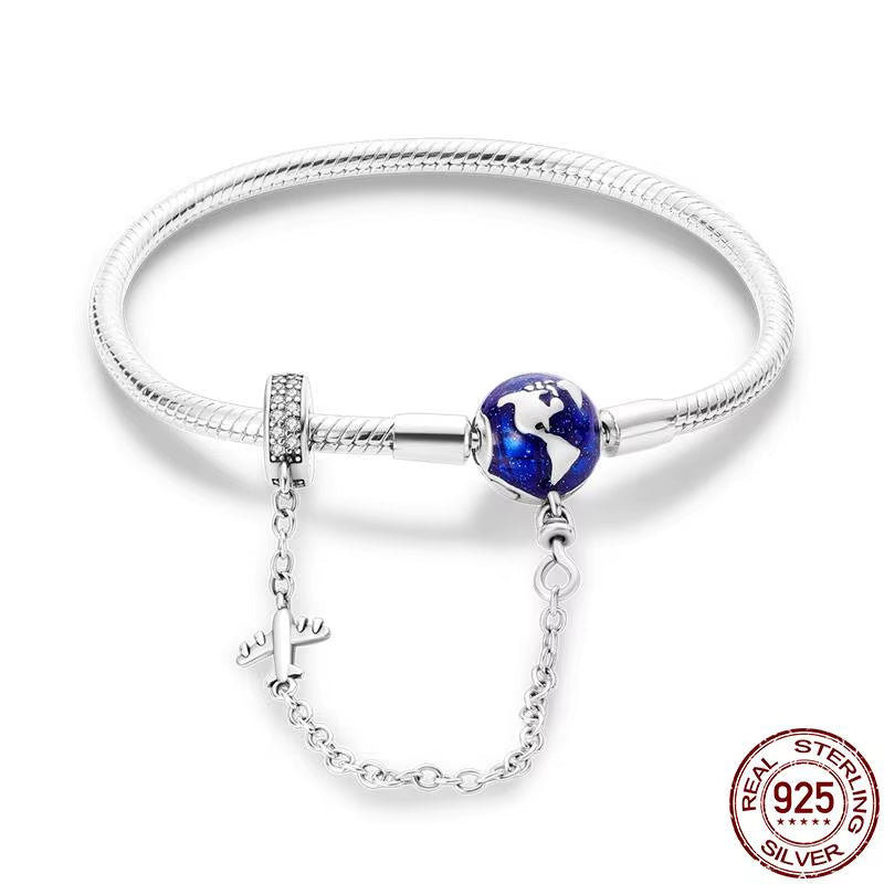 Bracelet Silver 925 Original Snake Chain 17-20 Evil Eye Heart Star Zircon for Charms Beads Pendant Birthday Jewelry Making Gifts