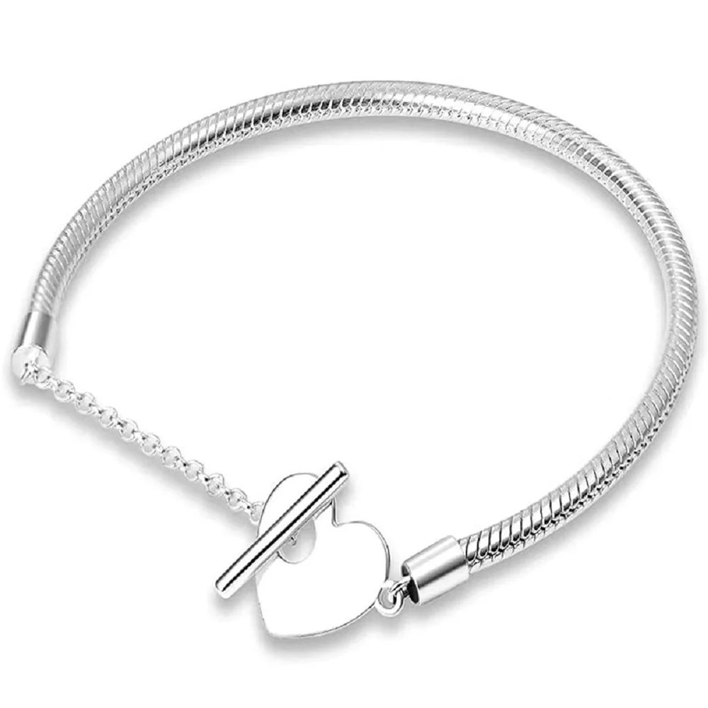 100% S925 Sterling Silver Crown Mickey Snake Bone Bracelet, Suitable for Pandora Bracelets, Ladies' Birthday Jewelry Gifts