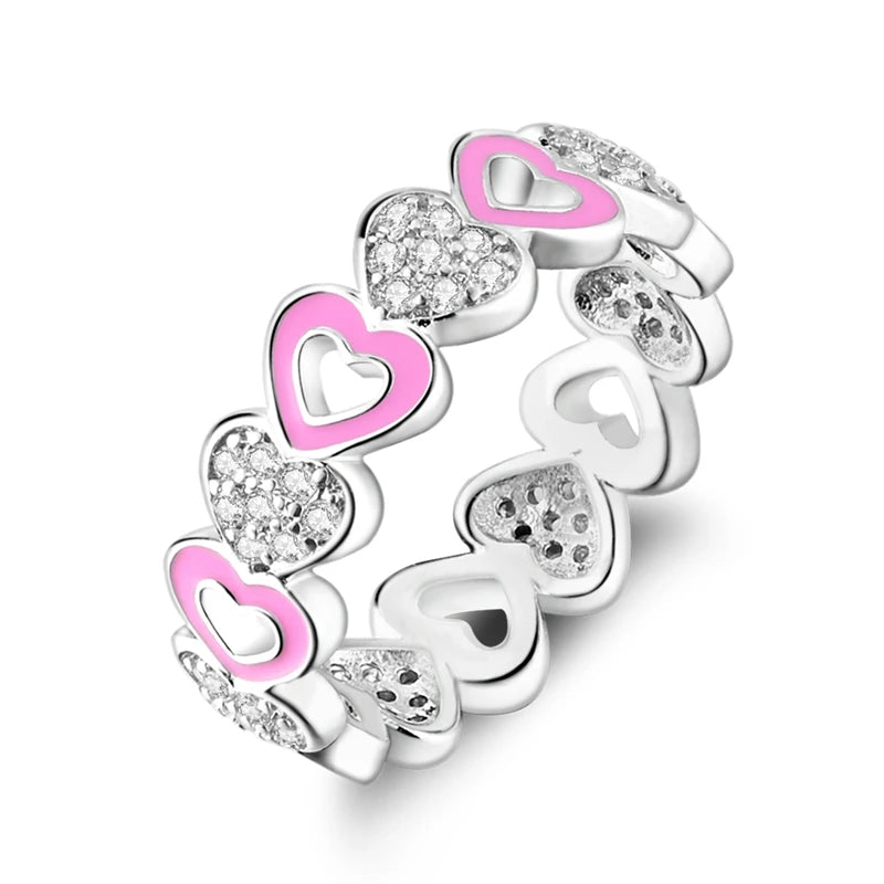 Women Silver Finger Rings for Women Original 925 Sterling Silver Cocktail Ring Geometric Cubic Zircon Heart Wedding Jewelry