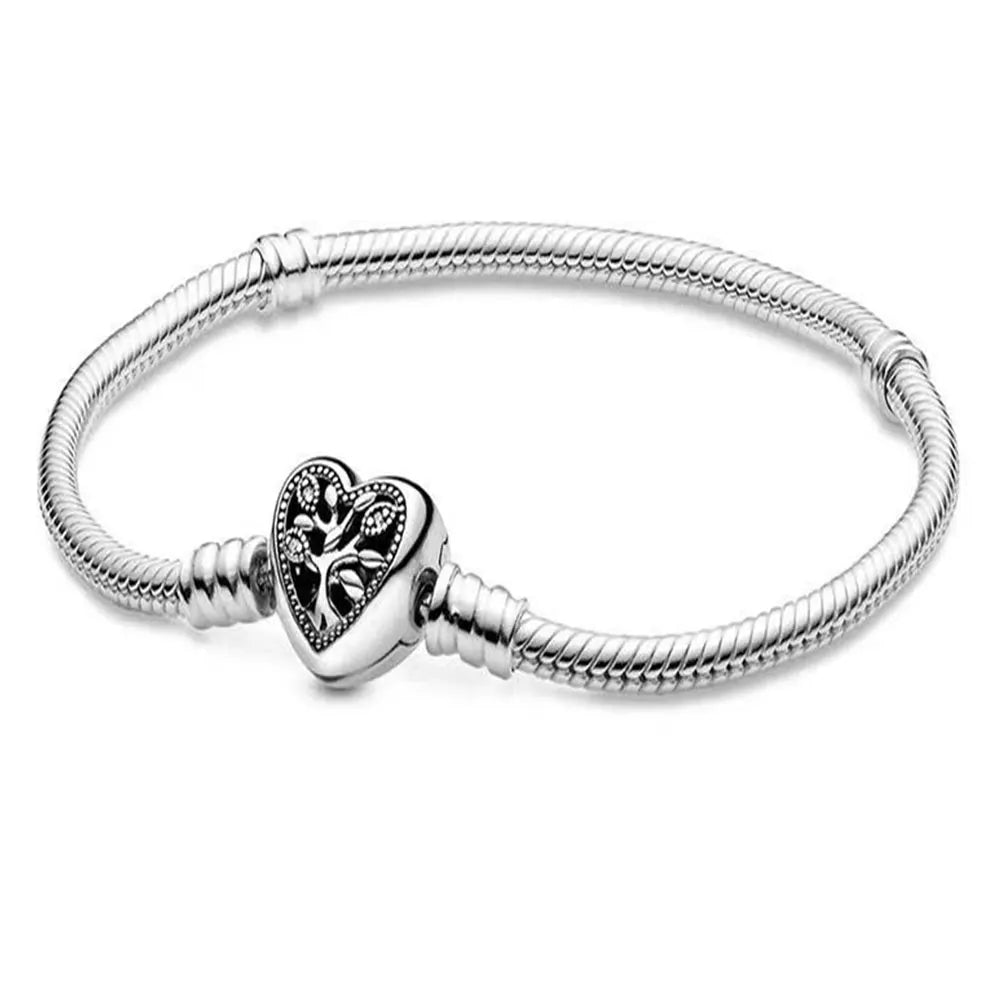 100% S925 Sterling Silver Crown Mickey Snake Bone Bracelet, Suitable for Pandora Bracelets, Ladies' Birthday Jewelry Gifts