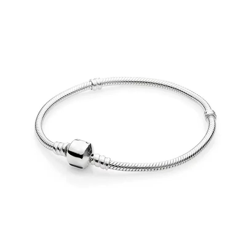 100% S925 Sterling Silver Crown Mickey Snake Bone Bracelet, Suitable for Pandora Bracelets, Ladies' Birthday Jewelry Gifts