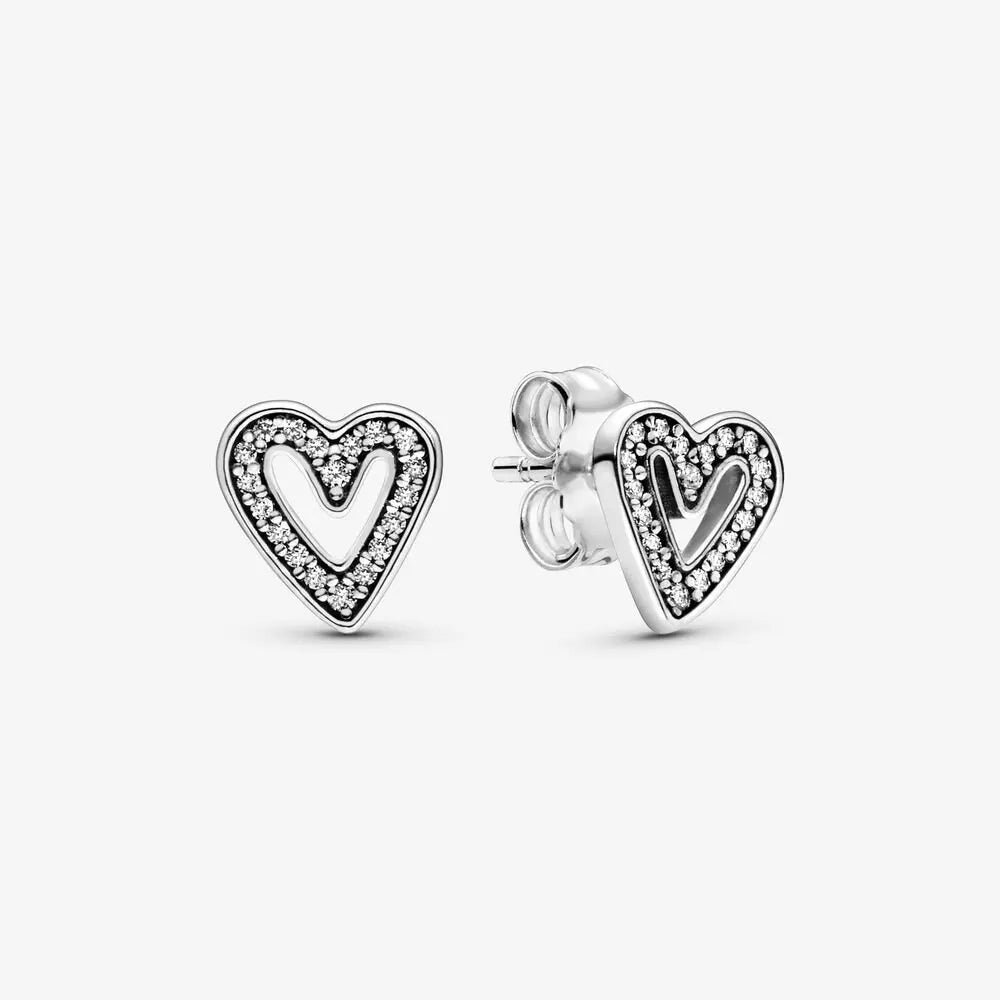 Original 925 Sterling Silver Earrings Plata De Ley Sparkling Love Heart Ear Studs Earrings for Women Jewelry Gifts