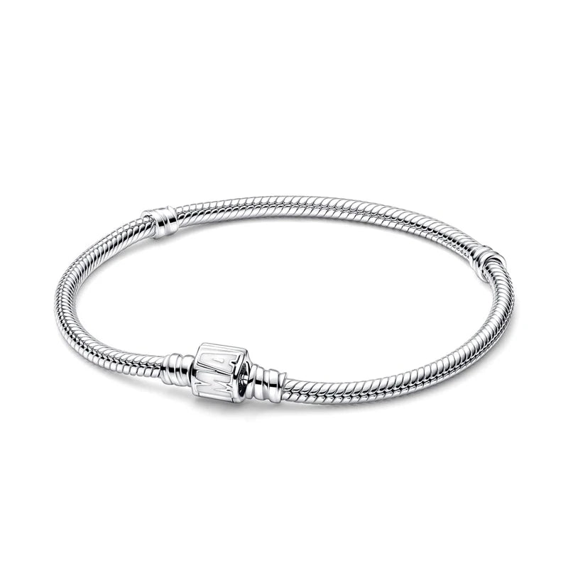 100% S925 Sterling Silver Crown Mickey Snake Bone Bracelet, Suitable for Pandora Bracelets, Ladies' Birthday Jewelry Gifts