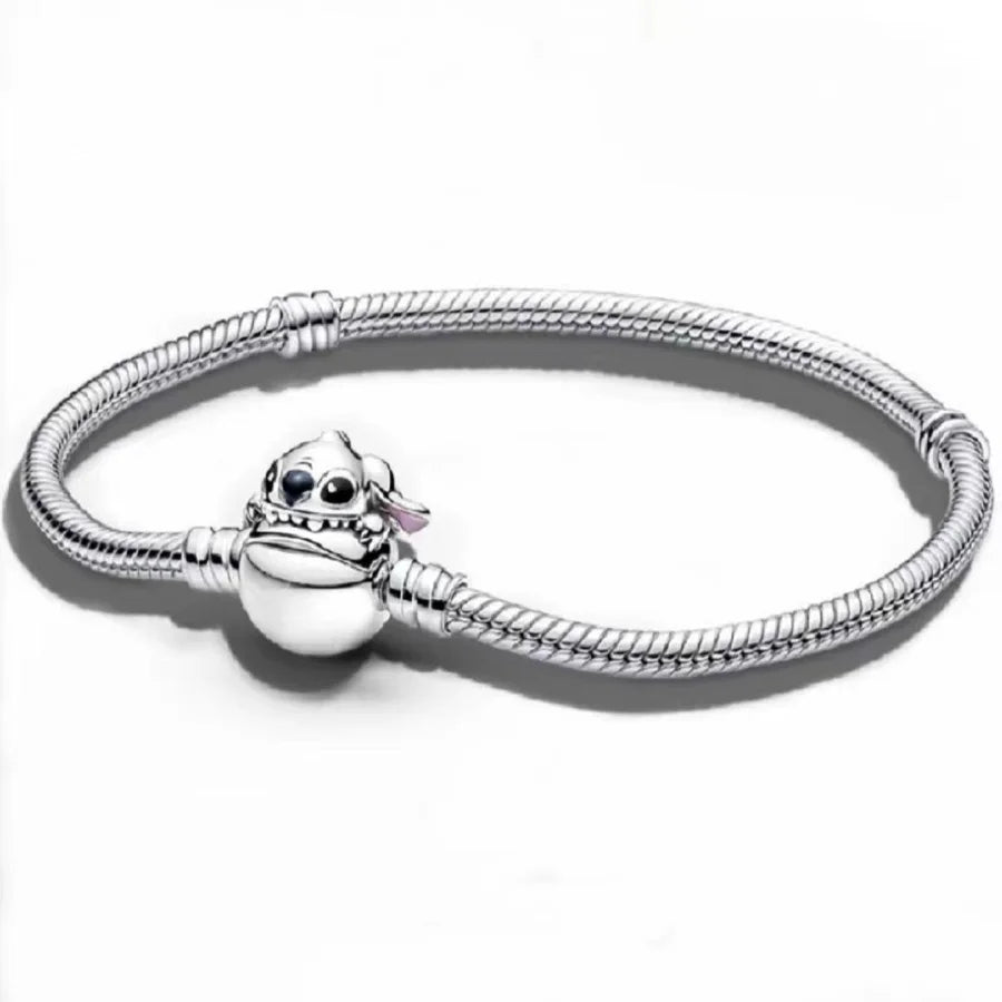 100% S925 Sterling Silver Crown Mickey Snake Bone Bracelet, Suitable for Pandora Bracelets, Ladies' Birthday Jewelry Gifts