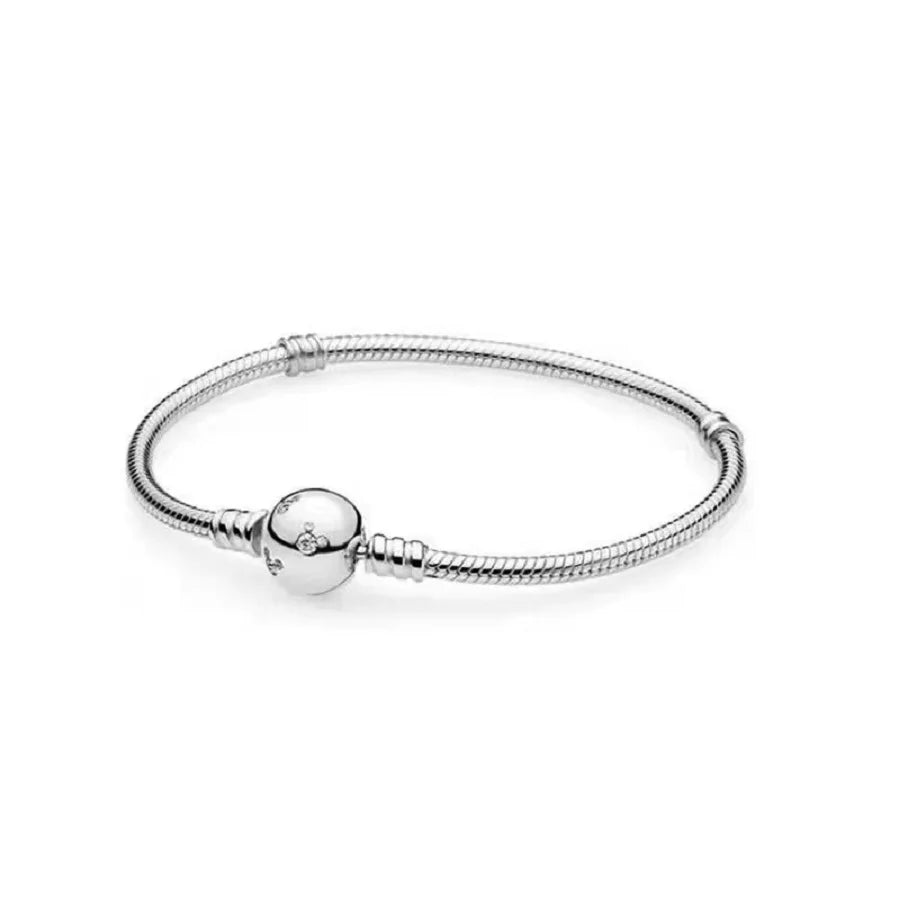 100% S925 Sterling Silver Crown Mickey Snake Bone Bracelet, Suitable for Pandora Bracelets, Ladies' Birthday Jewelry Gifts