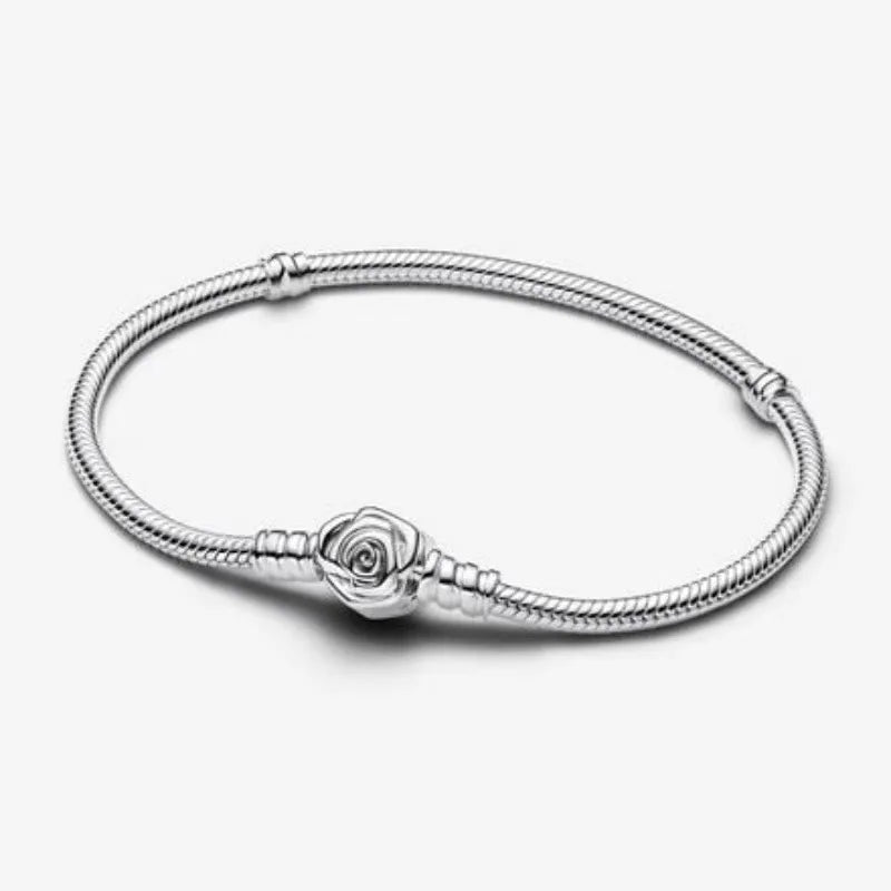 100% S925 Sterling Silver Crown Mickey Snake Bone Bracelet, Suitable for Pandora Bracelets, Ladies' Birthday Jewelry Gifts