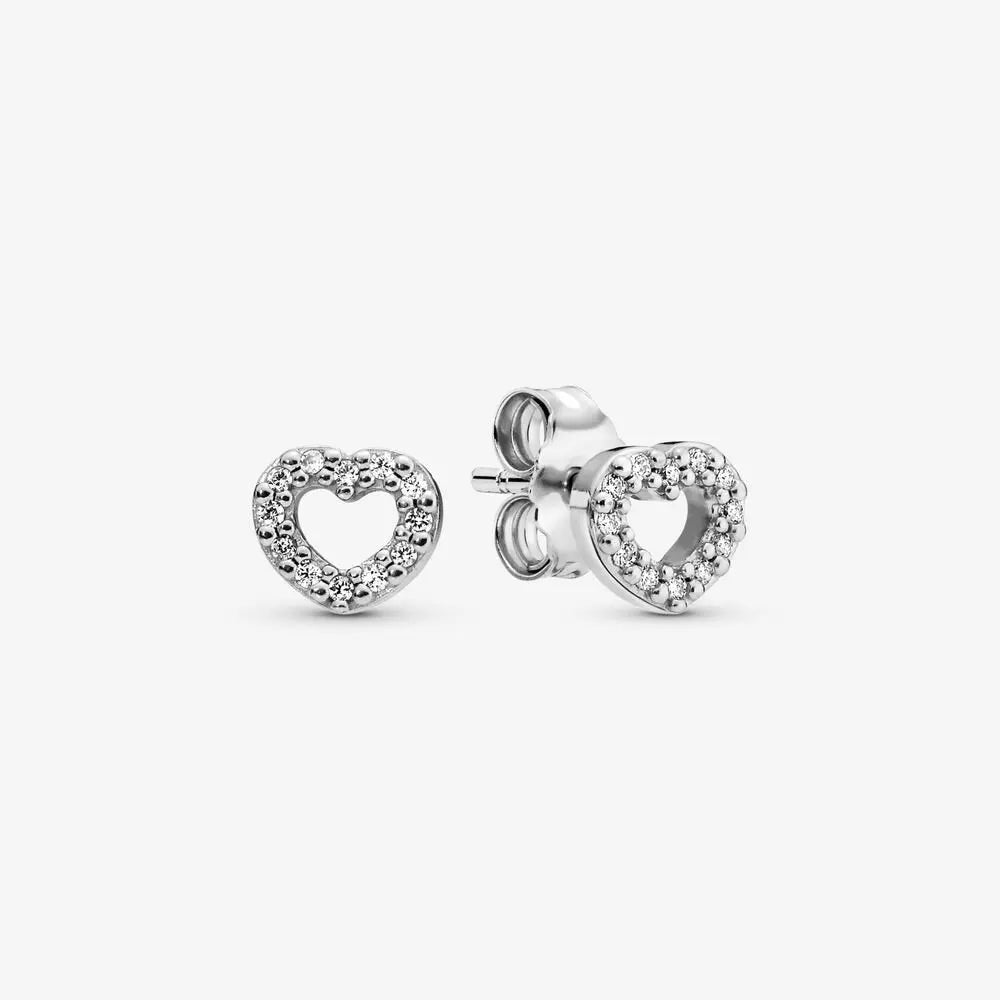 Original 925 Sterling Silver Earrings Plata De Ley Sparkling Love Heart Ear Studs Earrings for Women Jewelry Gifts