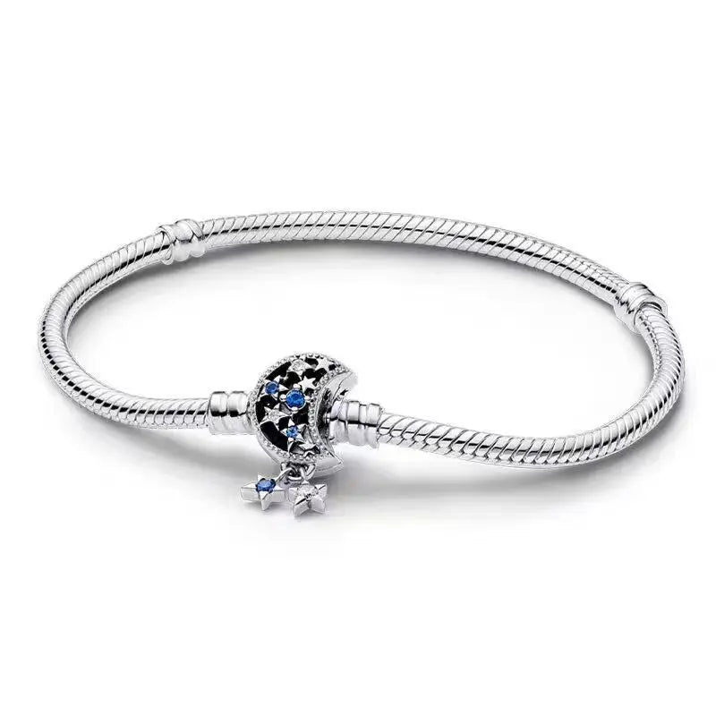 100% S925 Sterling Silver Crown Mickey Snake Bone Bracelet, Suitable for Pandora Bracelets, Ladies' Birthday Jewelry Gifts