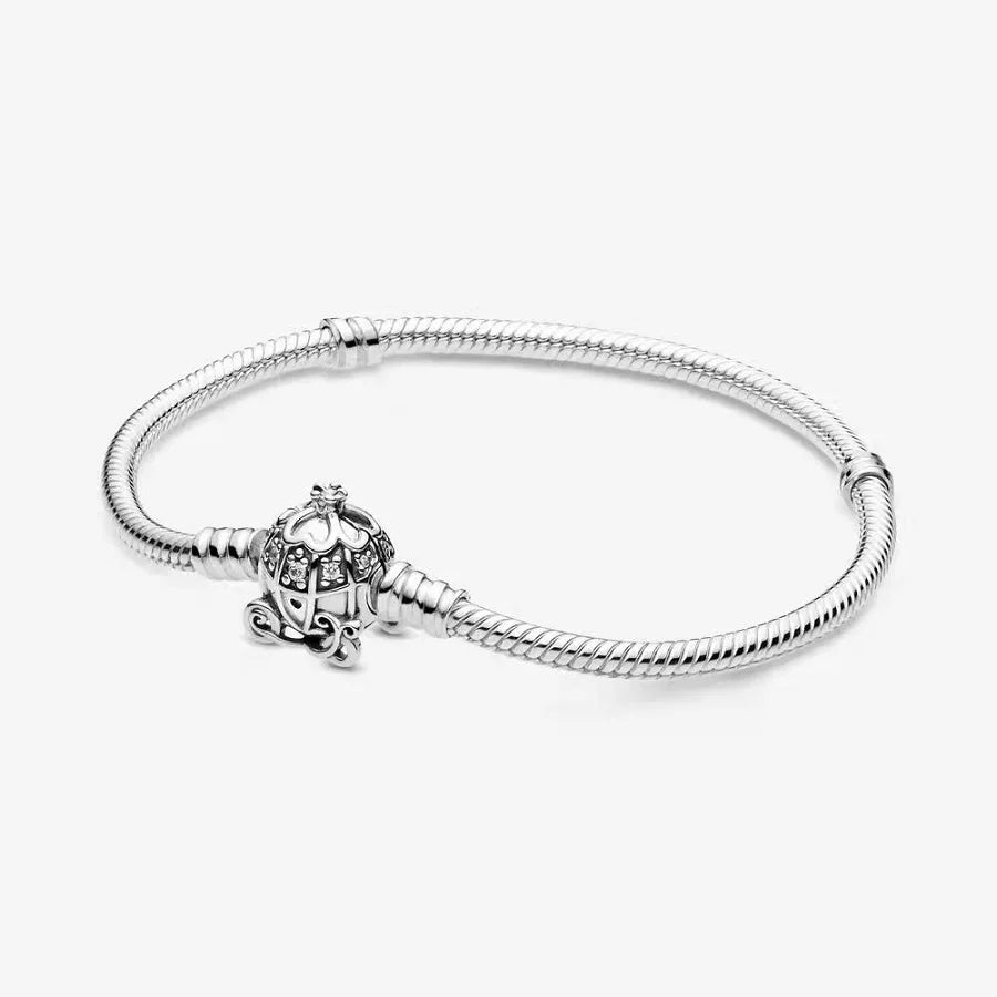 100% S925 Sterling Silver Crown Mickey Snake Bone Bracelet, Suitable for Pandora Bracelets, Ladies' Birthday Jewelry Gifts