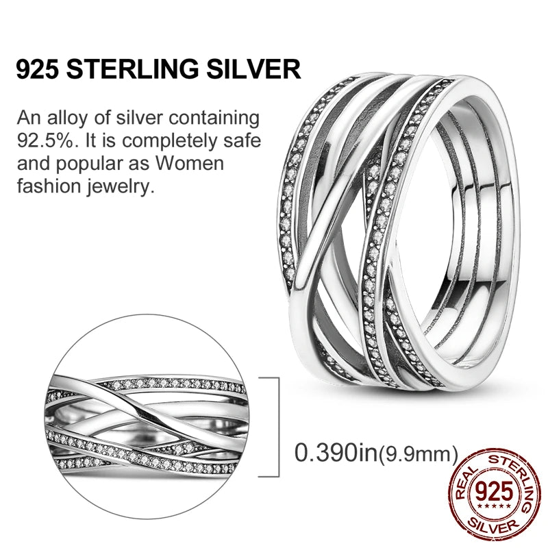 Women Silver Finger Rings for Women Original 925 Sterling Silver Cocktail Ring Geometric Cubic Zircon Heart Wedding Jewelry