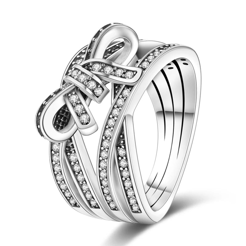 Women Silver Finger Rings for Women Original 925 Sterling Silver Cocktail Ring Geometric Cubic Zircon Heart Wedding Jewelry