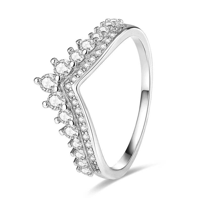 Women Silver Finger Rings for Women Original 925 Sterling Silver Cocktail Ring Geometric Cubic Zircon Heart Wedding Jewelry