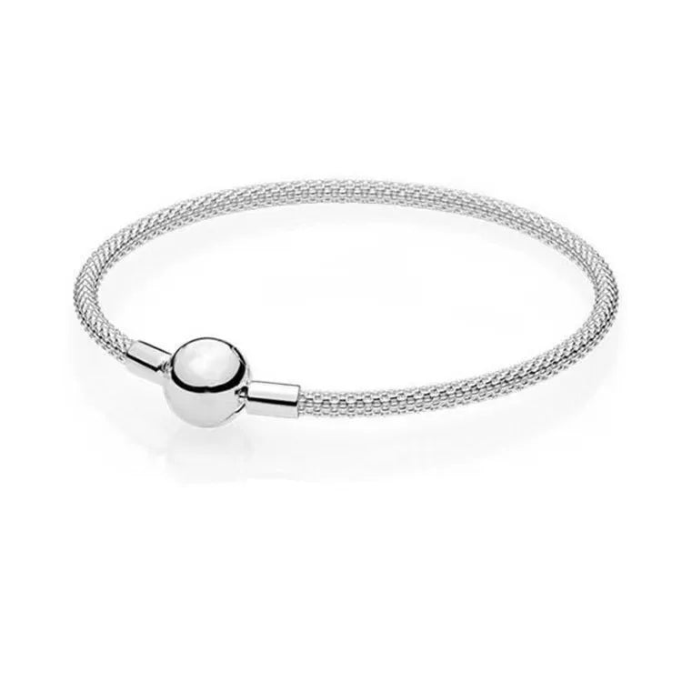 100% S925 Sterling Silver Crown Mickey Snake Bone Bracelet, Suitable for Pandora Bracelets, Ladies' Birthday Jewelry Gifts