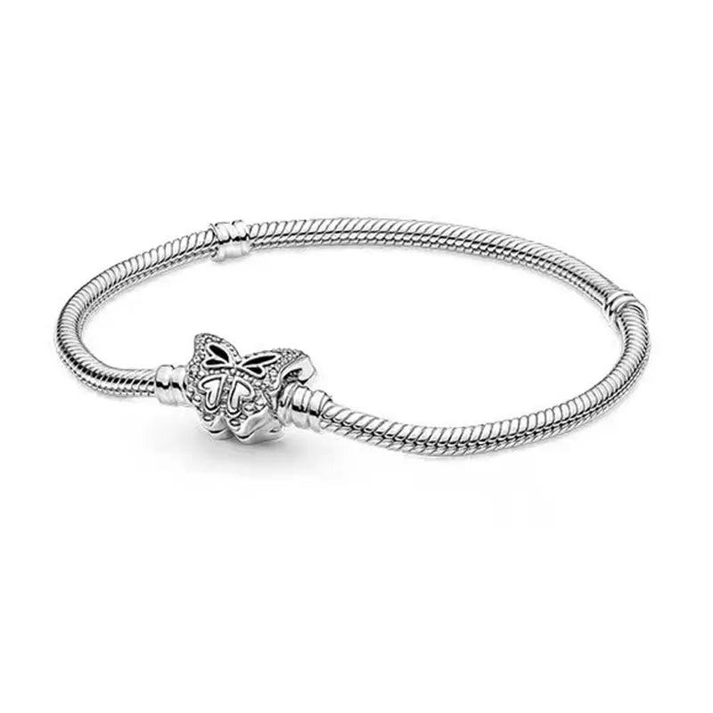 100% S925 Sterling Silver Crown Mickey Snake Bone Bracelet, Suitable for Pandora Bracelets, Ladies' Birthday Jewelry Gifts