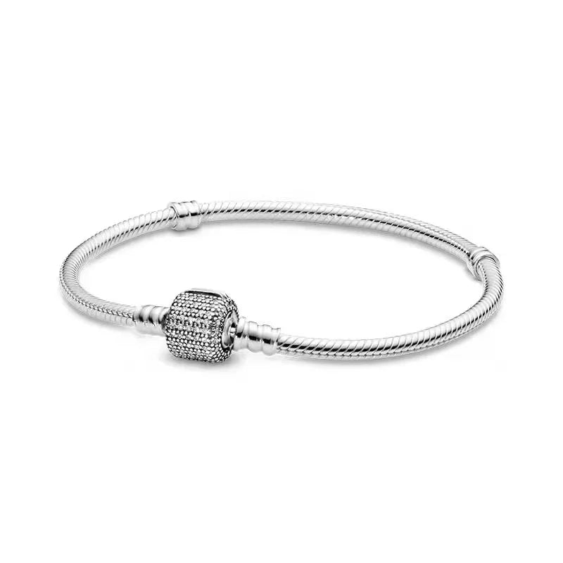 100% S925 Sterling Silver Crown Mickey Snake Bone Bracelet, Suitable for Pandora Bracelets, Ladies' Birthday Jewelry Gifts