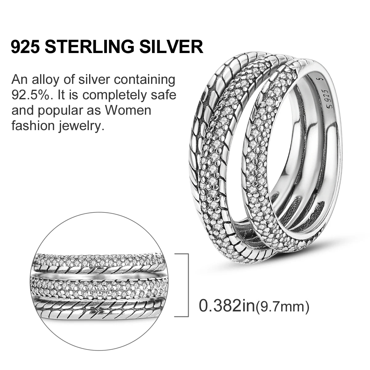 Women Silver Finger Rings for Women Original 925 Sterling Silver Cocktail Ring Geometric Cubic Zircon Heart Wedding Jewelry