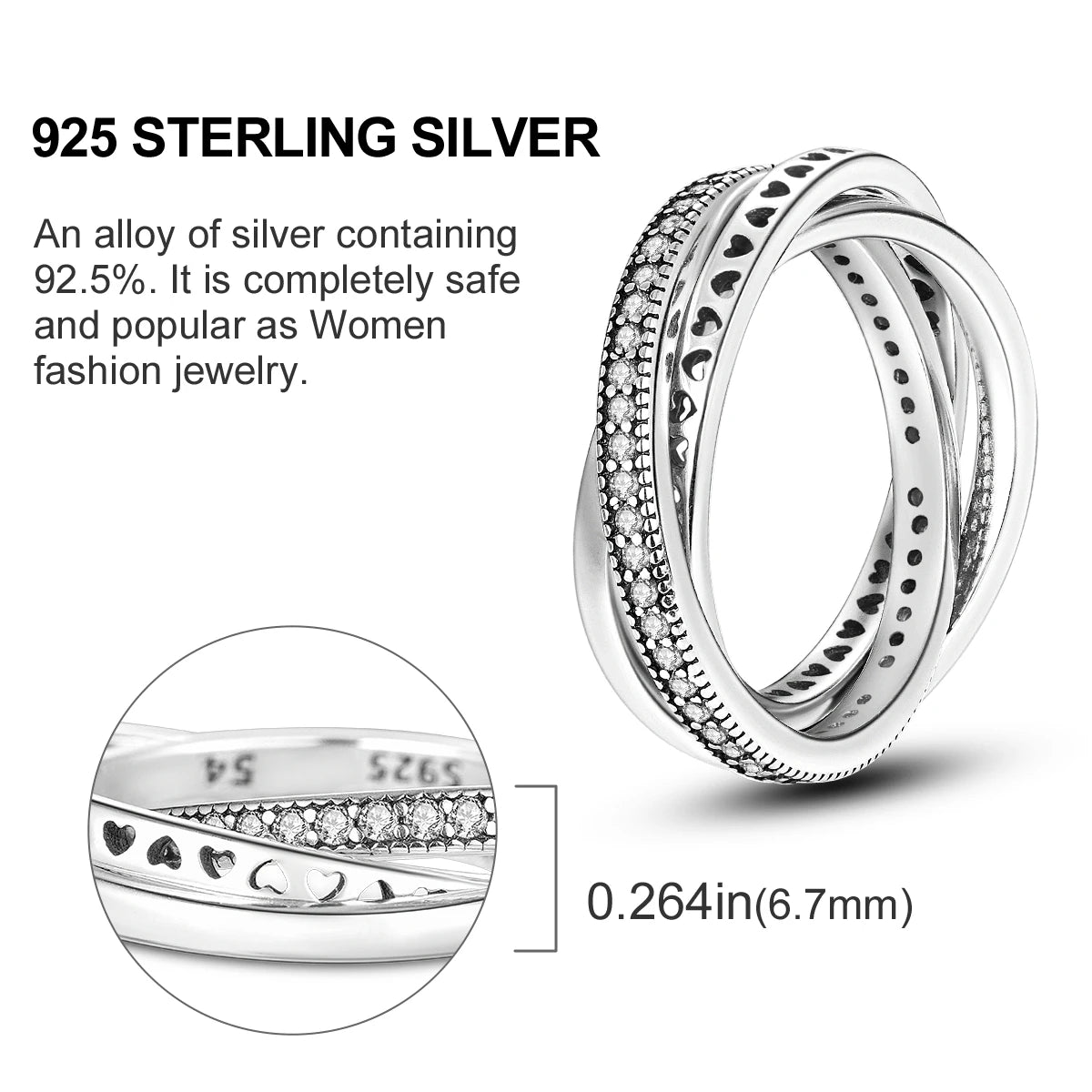 Women Silver Finger Rings for Women Original 925 Sterling Silver Cocktail Ring Geometric Cubic Zircon Heart Wedding Jewelry