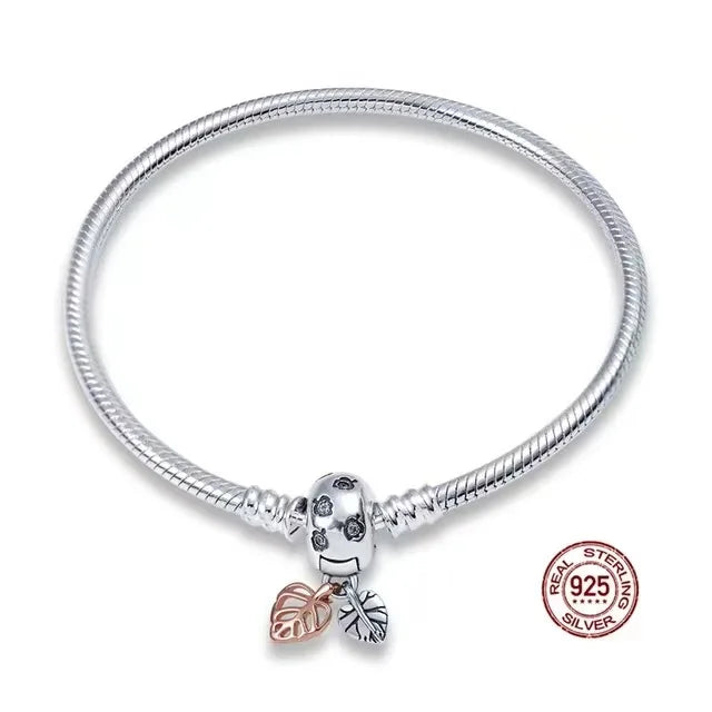 100% S925 Sterling Silver Crown Mickey Snake Bone Bracelet, Suitable for Pandora Bracelets, Ladies' Birthday Jewelry Gifts