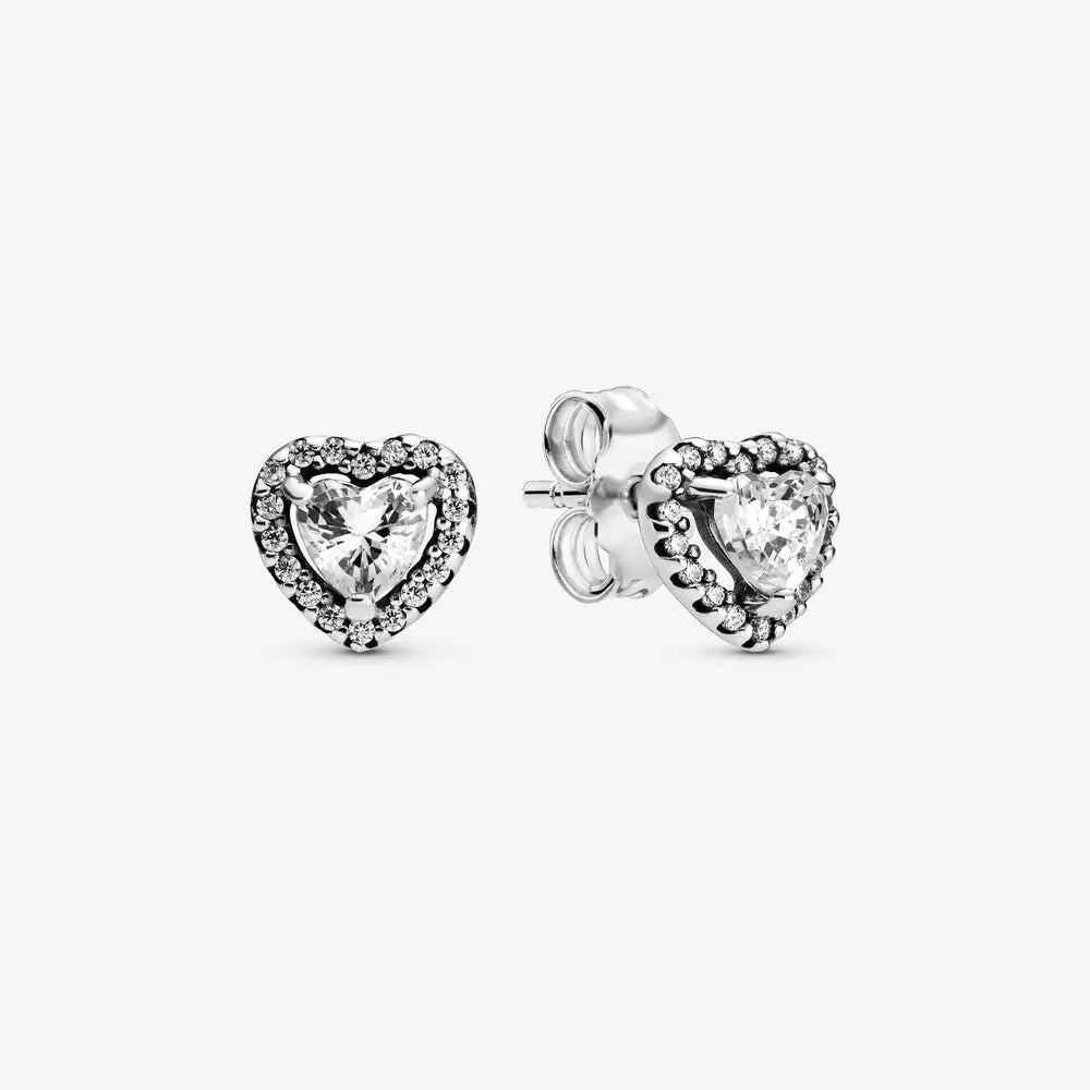 Original 925 Sterling Silver Earrings Plata De Ley Sparkling Love Heart Ear Studs Earrings for Women Jewelry Gifts