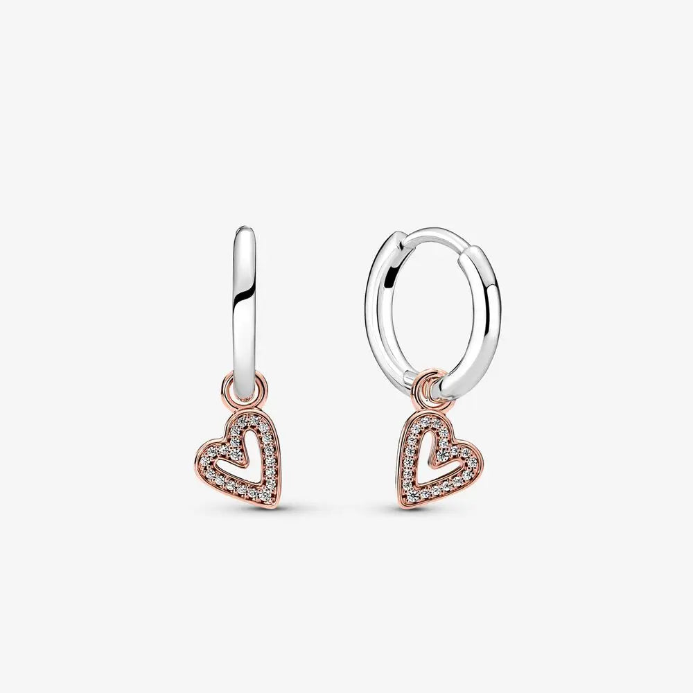 Original 925 Sterling Silver Earrings Plata De Ley Sparkling Love Heart Ear Studs Earrings for Women Jewelry Gifts