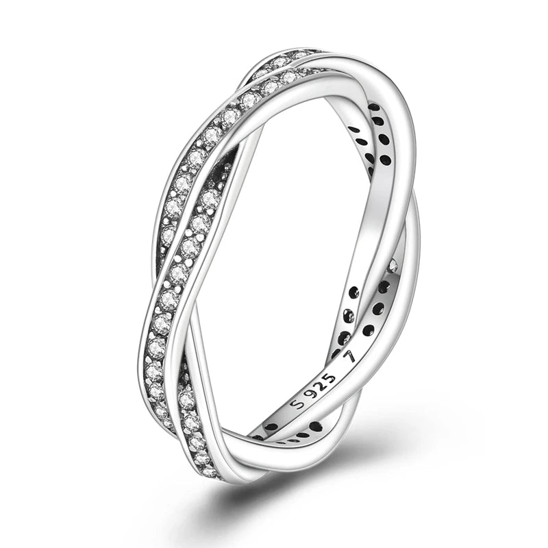 Women Silver Finger Rings for Women Original 925 Sterling Silver Cocktail Ring Geometric Cubic Zircon Heart Wedding Jewelry