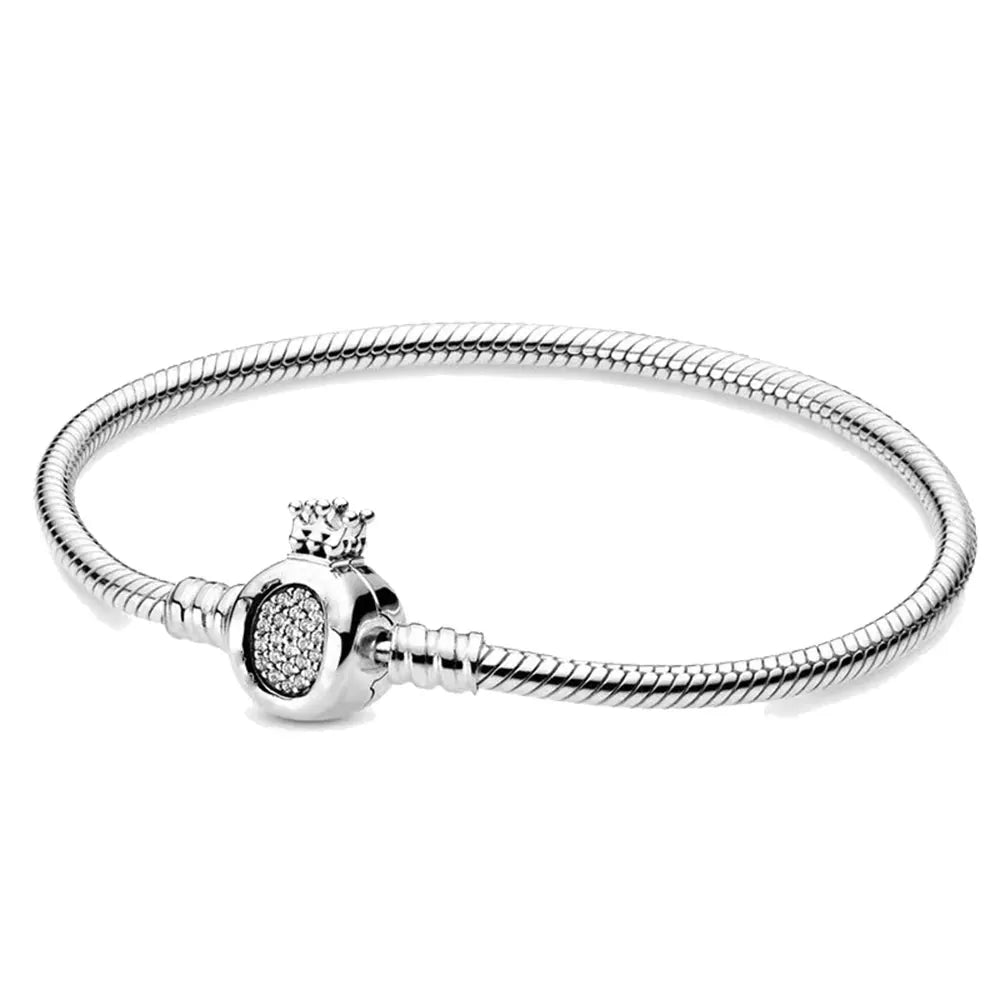 100% S925 Sterling Silver Crown Mickey Snake Bone Bracelet, Suitable for Pandora Bracelets, Ladies' Birthday Jewelry Gifts