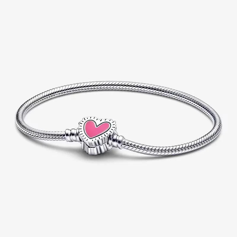 100% S925 Sterling Silver Crown Mickey Snake Bone Bracelet, Suitable for Pandora Bracelets, Ladies' Birthday Jewelry Gifts