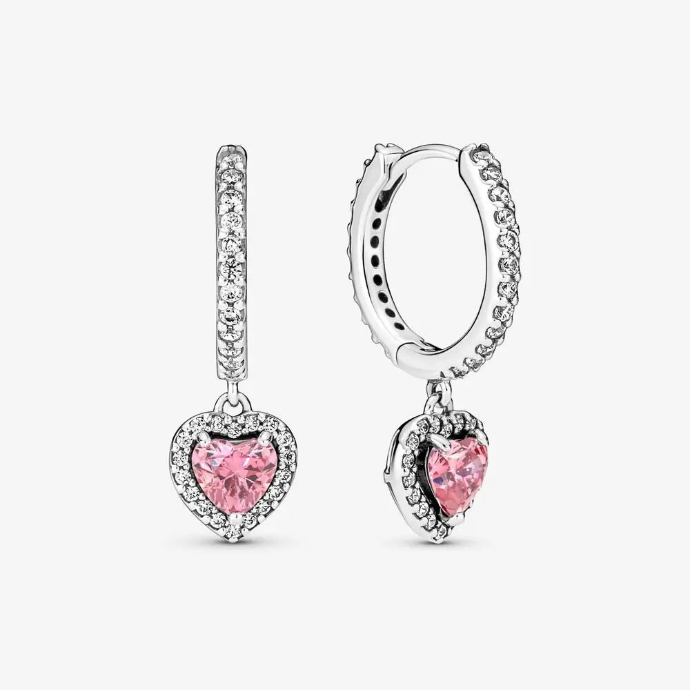 Original 925 Sterling Silver Earrings Plata De Ley Sparkling Love Heart Ear Studs Earrings for Women Jewelry Gifts