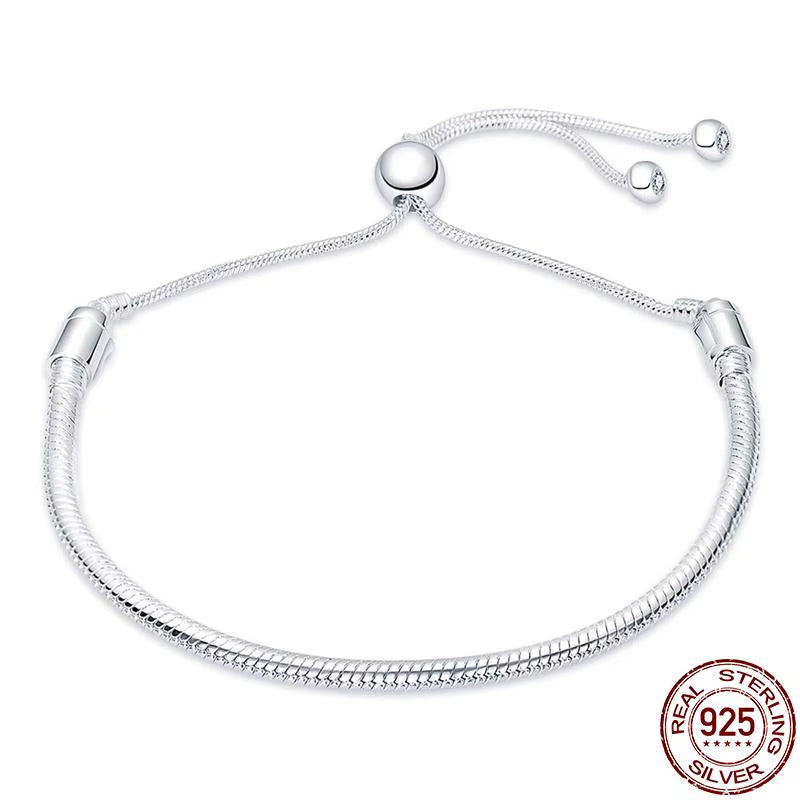 Bracelet Silver 925 Original Snake Chain 17-20 Evil Eye Heart Star Zircon for Charms Beads Pendant Birthday Jewelry Making Gifts