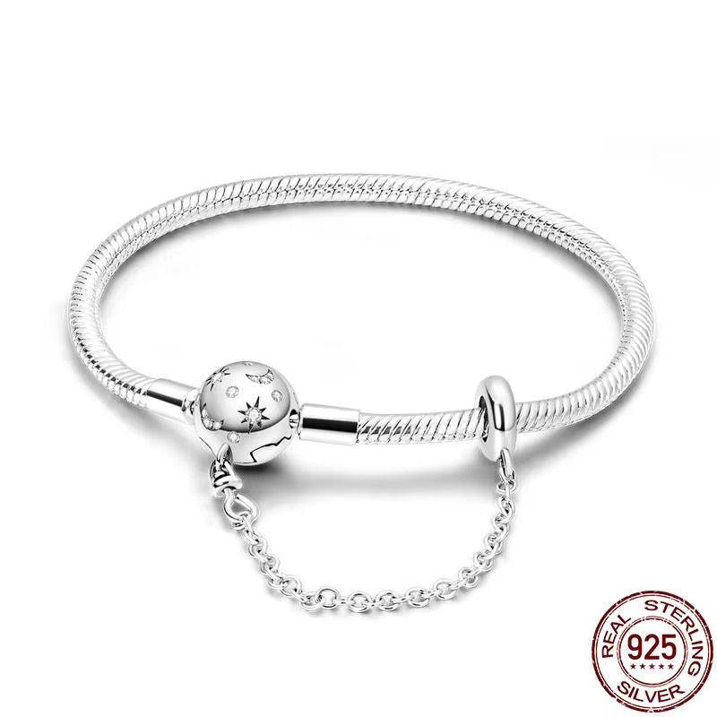 Bracelet Silver 925 Original Snake Chain 17-20 Evil Eye Heart Star Zircon for Charms Beads Pendant Birthday Jewelry Making Gifts